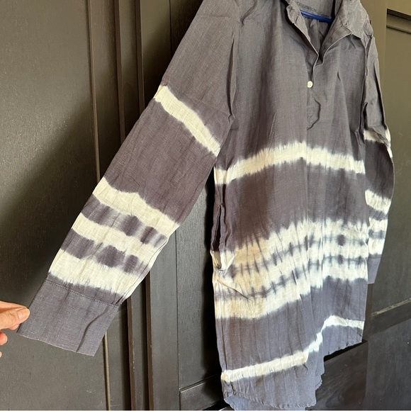 Allen Allen Blue Tie Dye Linen Shirt Dress Size M - Picture 3 of 11